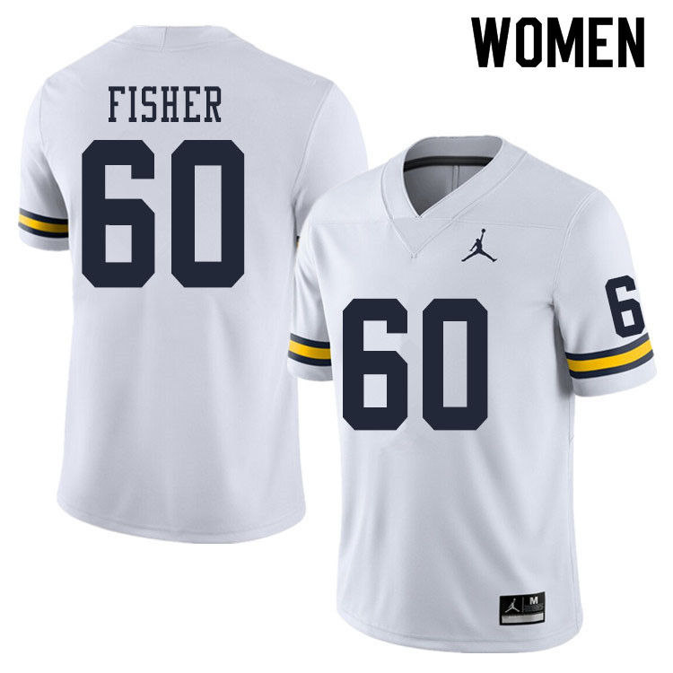 Women #60 Luke Fisher Michigan Wolverines College Football Jerseys Sale-White